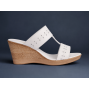 Papuci dama albi din piele naturala cu platforma wedge perforata PAP46A